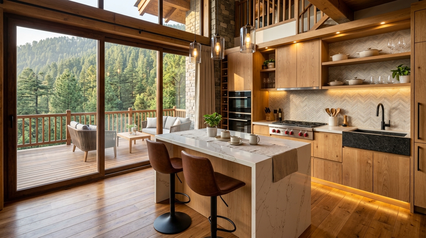 Open Kitchen, Breakfast Counter and Dining Room