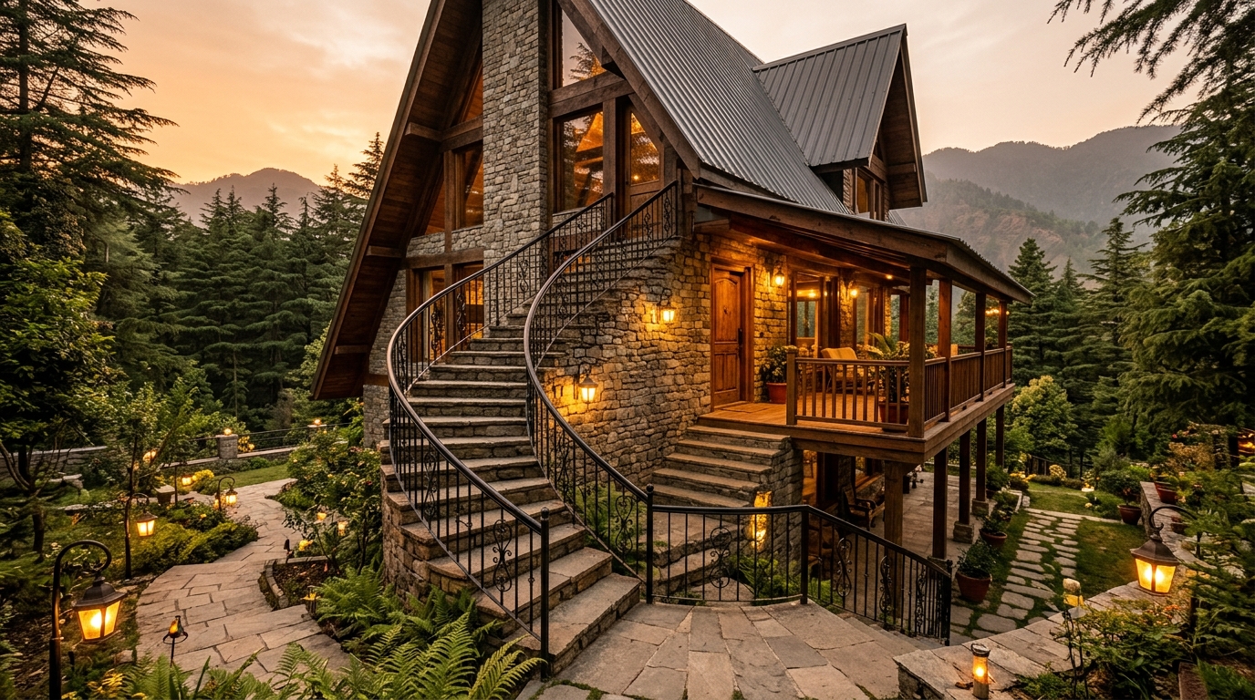 Curved Exterior Stone Staircase